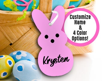 Girls Easter Basket Tag - Personalize this Cute Bunny Tag for a Custom Gift Tag, Kids First Easter Basket Decoration, Cute Reusable Tag