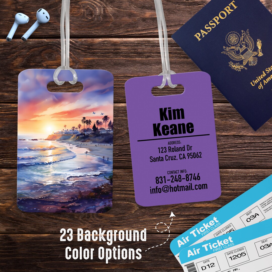 Santa Cruz Cute Luggage Tag California, Monogrammed Luggage Label