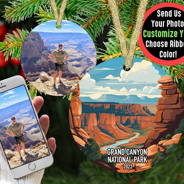 Custom Grand Canyon National Park Ornament, Vacation Photo Ornament, Personalized Camper Gift, Outdoor Enthusiast Hiking Picture Ornament