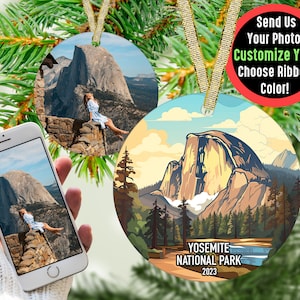 Yosemite National Park Ornament, Custom Travel Keepsake, Half Dome Souvenir, Personalized Photo Gift, Adventure Christmas Decoration
