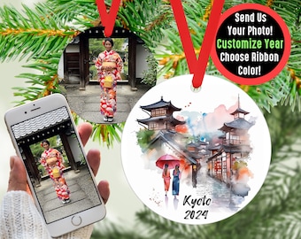 Custom Kyoto Travel Ornament with Photo Personalized Gift, Travel Influencer Vacation Ornament, Content Creator Travel Blogger Gift Idea