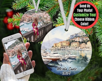 Custom Monte Carlo Traveler Ornament, Amalfi Coast Newlywed Keepsake, Family Photo Gifts, Picture Ornament, Romantic Keepsake