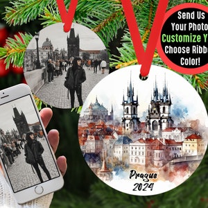 Custom Prague Travel Ornament with Photo Personalized Gift