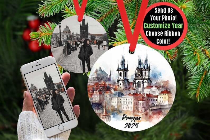 Custom Prague Travel Ornament with Photo Personalized Gift