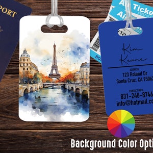 Paris Luggage Tag, Eiffel Tower Travel Tag, Custom Bag Tag, Personalized Suitcase ID, Parisian Gift, France Vacation Accessory