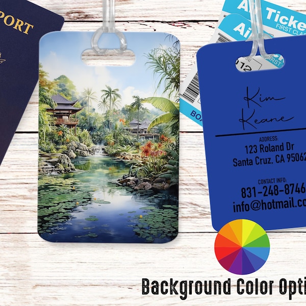 Custom Bali Luggage Tags Personalized, Cute Bag Identification Gift for Traveler, Bulk Luggage Tags for Duffle Bag, Jungle Travel Essentials