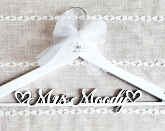 Wooden Personalized Wedding Dress Hanger with engraved name and date for Bridal Gift