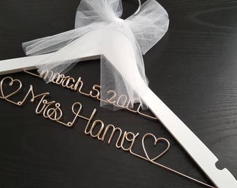 White 2 line wedding hanger / MRS Hanger/ Wedding dress hanger/ Bride hanger