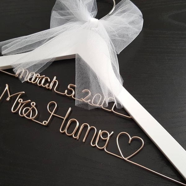 White 2 line wedding hanger / MRS Hanger/ Wedding dress hanger/ Bride hanger