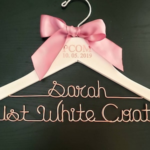 2 Line  Medical School Graduation Gift, First White Coat Hanger, Doctor Hanger, Personalized doctor hanger with date and school name