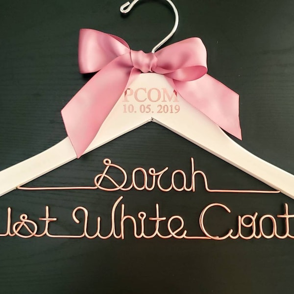2 Line  Medical School Graduation Gift, First White Coat Hanger, Doctor Hanger, Personalized doctor hanger with date and school name