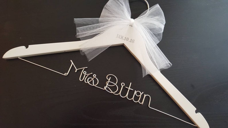 Personalized Bridal Gift Wedding Dress Storage Hanger with Date Custom Present for Bride Getting Ready Room Decor Wedding Favor Bridesmaid