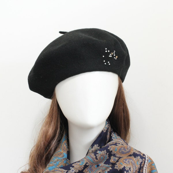 The Zodiac Embellished Black Beret French berets Wool Berets Hats
