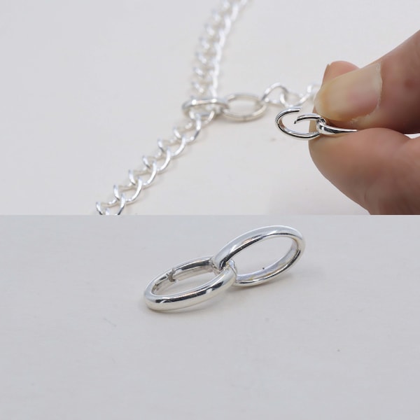 925 Sterling Silver Two-Ring Oval Clasp Multiple Linking Ways With Push Clasp Hinges for Bracelet Necklace