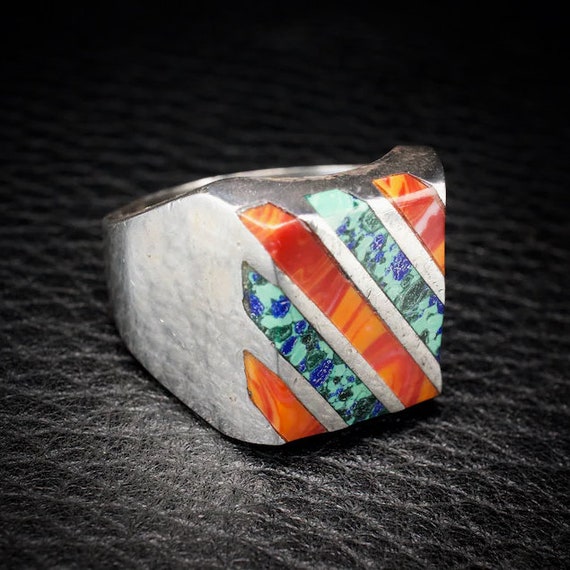 Vintage Taxco Mexico Sterling Silver Agate Ring - image 3