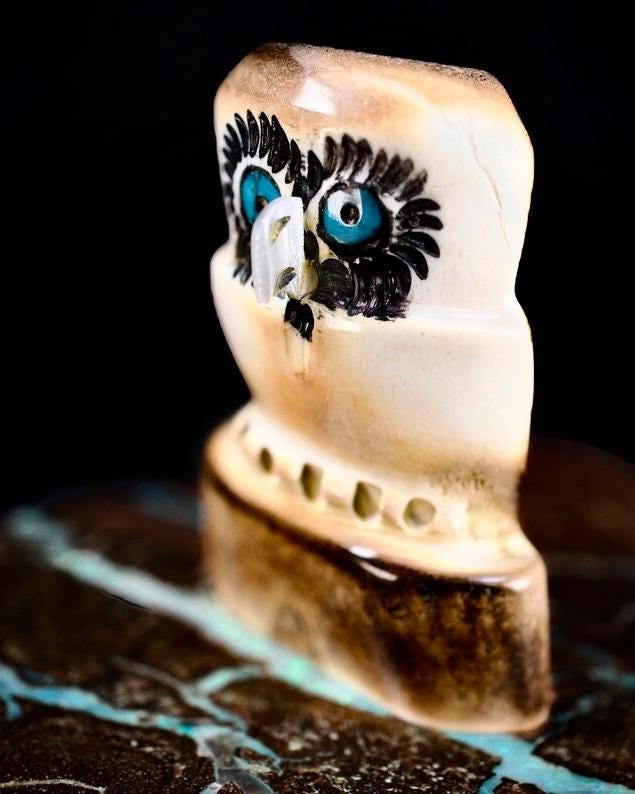 Zuni Owl Antler Carving by Howard Lesarlley - Native American