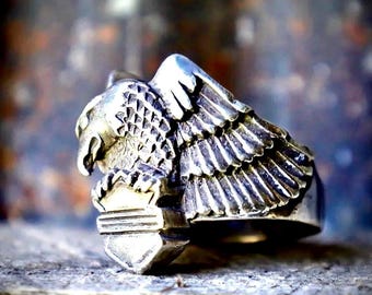 Anillo vintage de águila de plata de ley - Joyería gótica para hombre hecha a mano