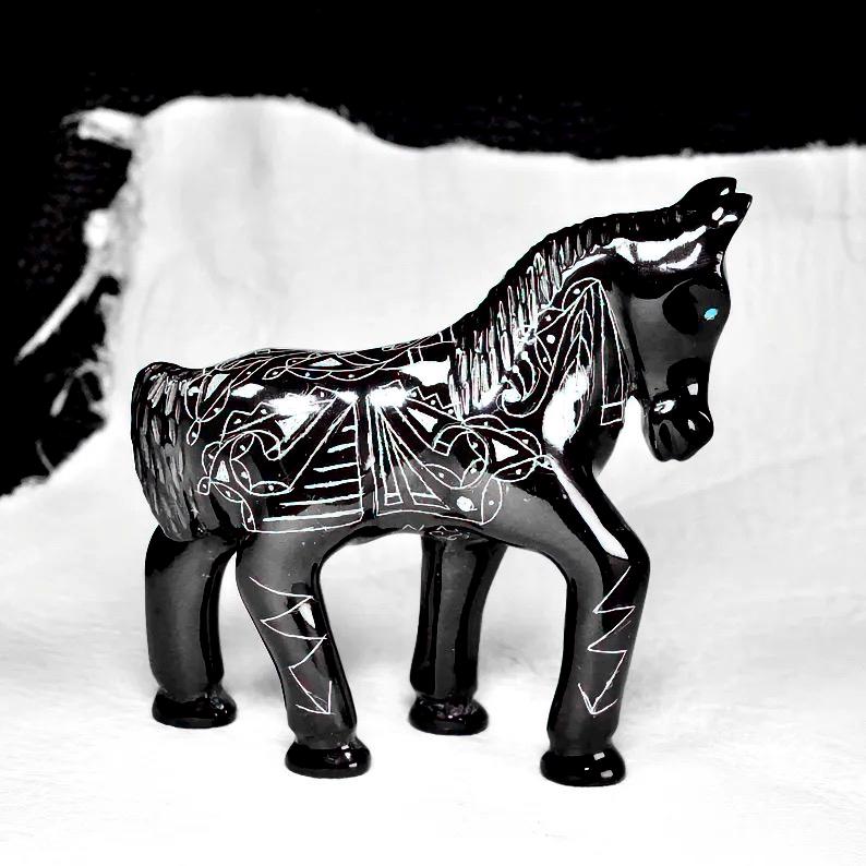 Zuni Fetish Horse Stone Sculpture - Handcrafted Native American