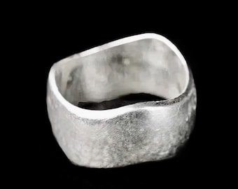 Vintage Boho Wellen Sterling Silber Breitband Ring - Handgefertigter Mid Century Modern Schmuck