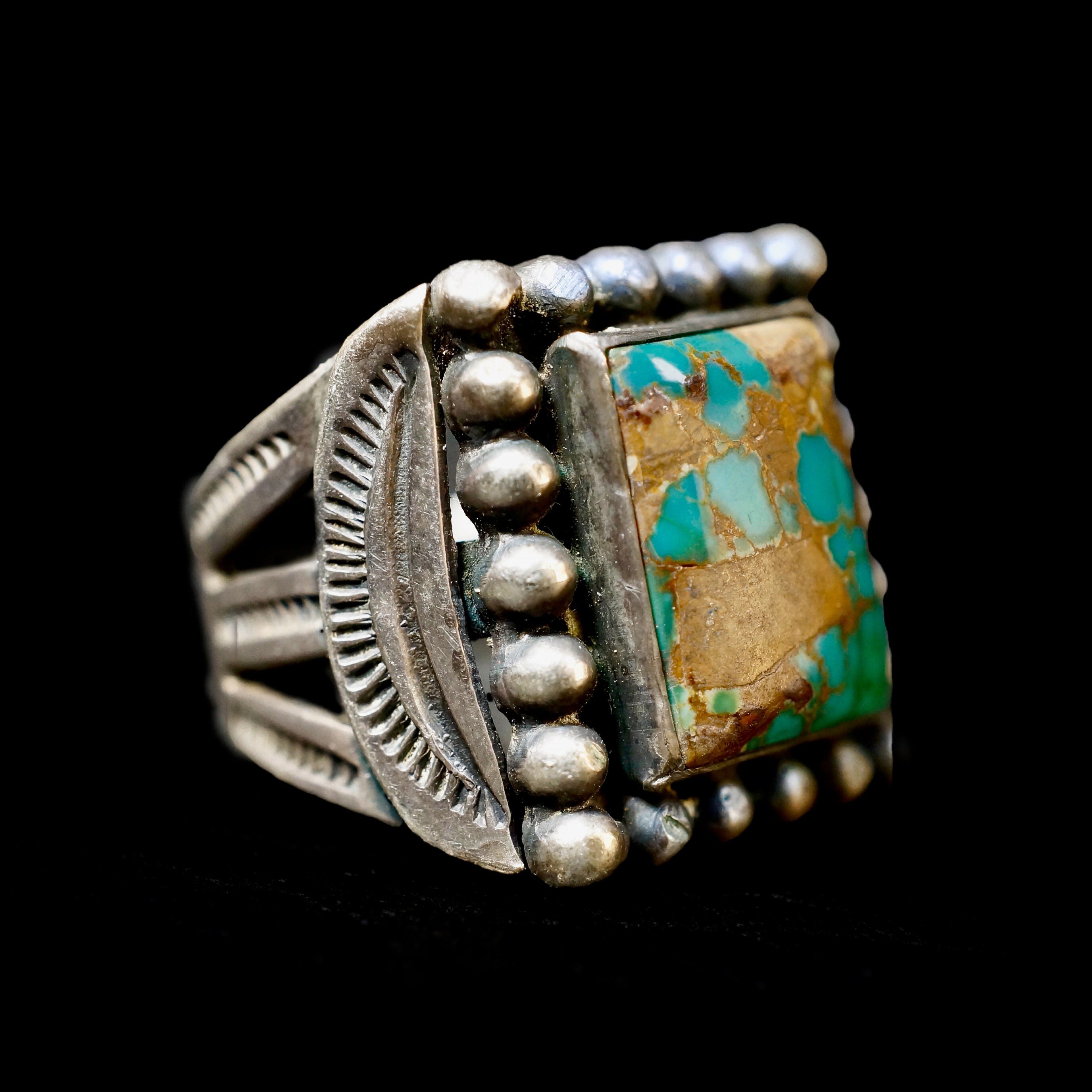 Custom Vintage Native American Navajo Old Kingman Cerillos Turquoise Sterling Silver Ring Custom Vintage Native American Navajo Old Kingman Cerillos Turquoise Sterling Silver Ring