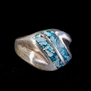 Vintage Taxco Mexico Chunky Blue Stone Sterling Silver Ring Signed - Handcrafted Artisan Mexican Jewelry