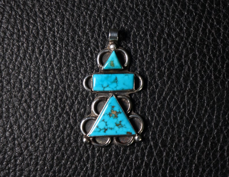 Turquoise Pendant Signed Vintage Navajo Pilot Mt
