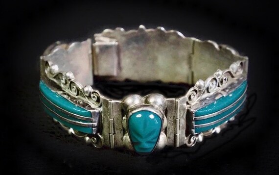 Vintage Taxco Mexico Green Onyx Sterling Silver M… - image 2