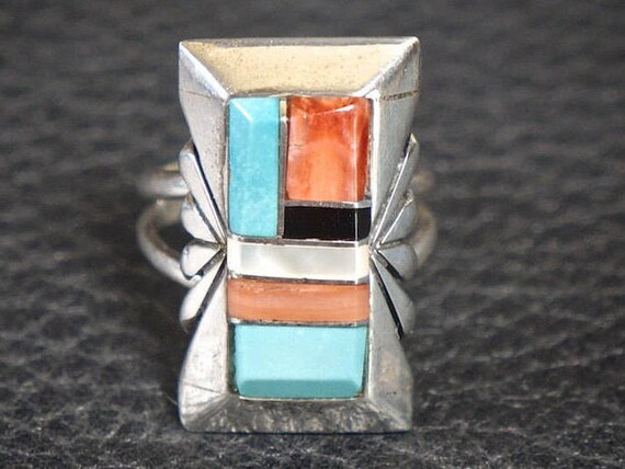Vintage Navajo Turquoise Inlay Ring - Signed