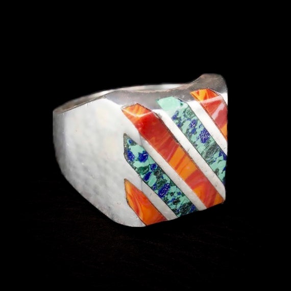 Vintage Agate Ring with Sterling Silver from Taxco