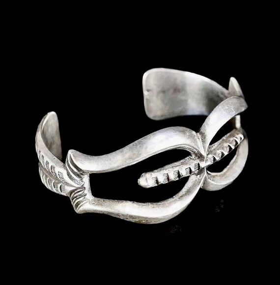 Unique Vintage Navajo Sandcast Sterling Silver Cuff Bracelet
