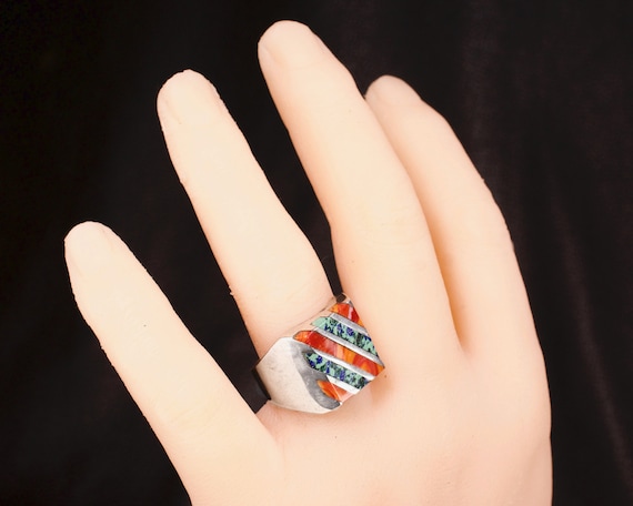 Vintage Taxco Mexico Sterling Silver Agate Ring - image 6