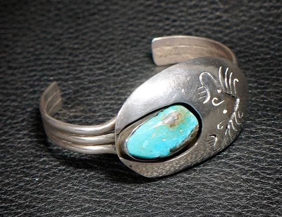 Vintage Navajo Turquoise Stamped Scorpion Bracelet