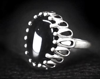 Vintage Bohemian Sterling Silver Onyx Ring