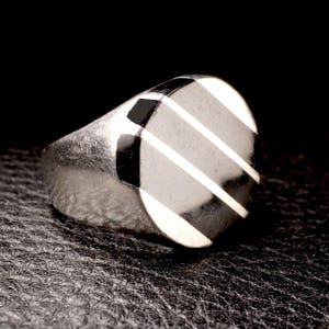 Vintage Onyx Bohemian Taxco Mexico Sterling Silver Ring - Signed Artisan Mexican Jewelry