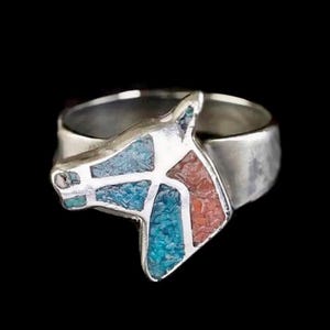 Vintage Cowgirl Horse Head Sterling Silver Turquoise Ring - Handcrafted Western Jewelry Gift
