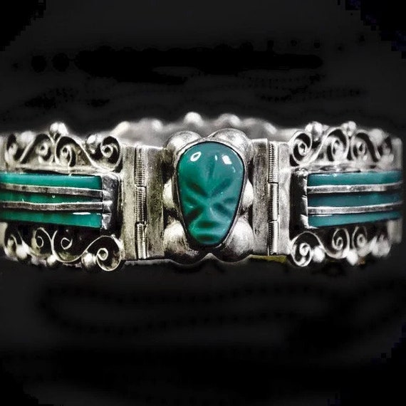 Vintage Taxco Mexico Green Onyx Sterling Silver M… - image 1
