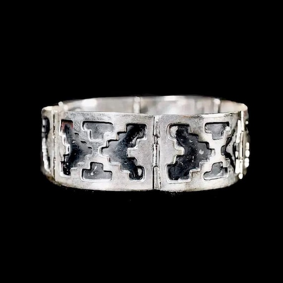 Vintage Mid Century Taxco Sterling Silver Geometric Bracelet - Handmade Mexican Artisan Jewelry