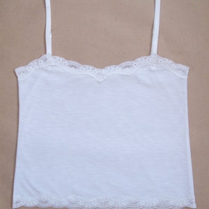 White cotton camisole with white lace