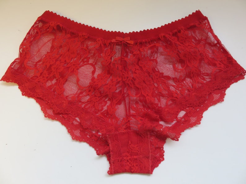 Red lace knickers Red Boyshort Lace Panties Womens Etsy