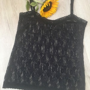Camisole black lace - Black strappy tank top - stretch black lace - Black camisole - Black lace -