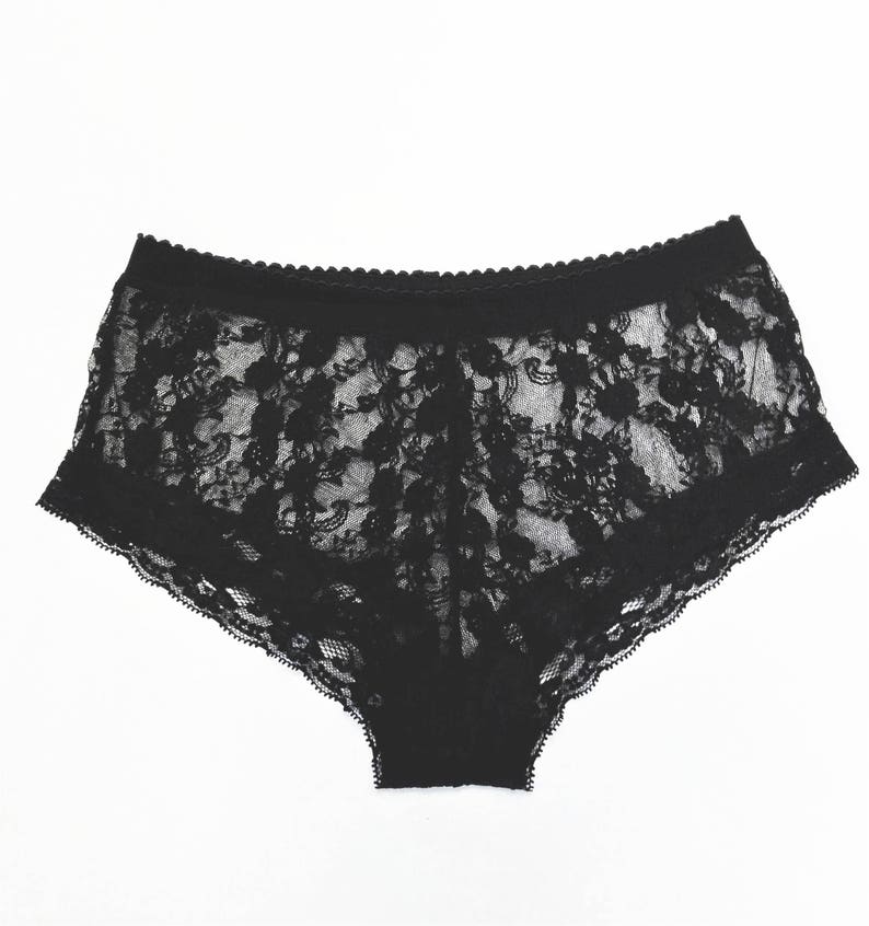 Black shorty black lace French black stretch lace panties | Etsy