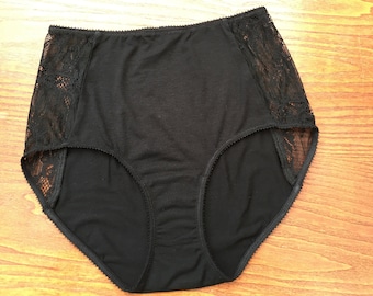 Black panties - High waisted panties  - gift for her - comfy panties - comfortable lingerie - panties - retro undies - black knickers