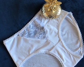 White high waist panties - White retro panties and white lace - white panties - white retro panties