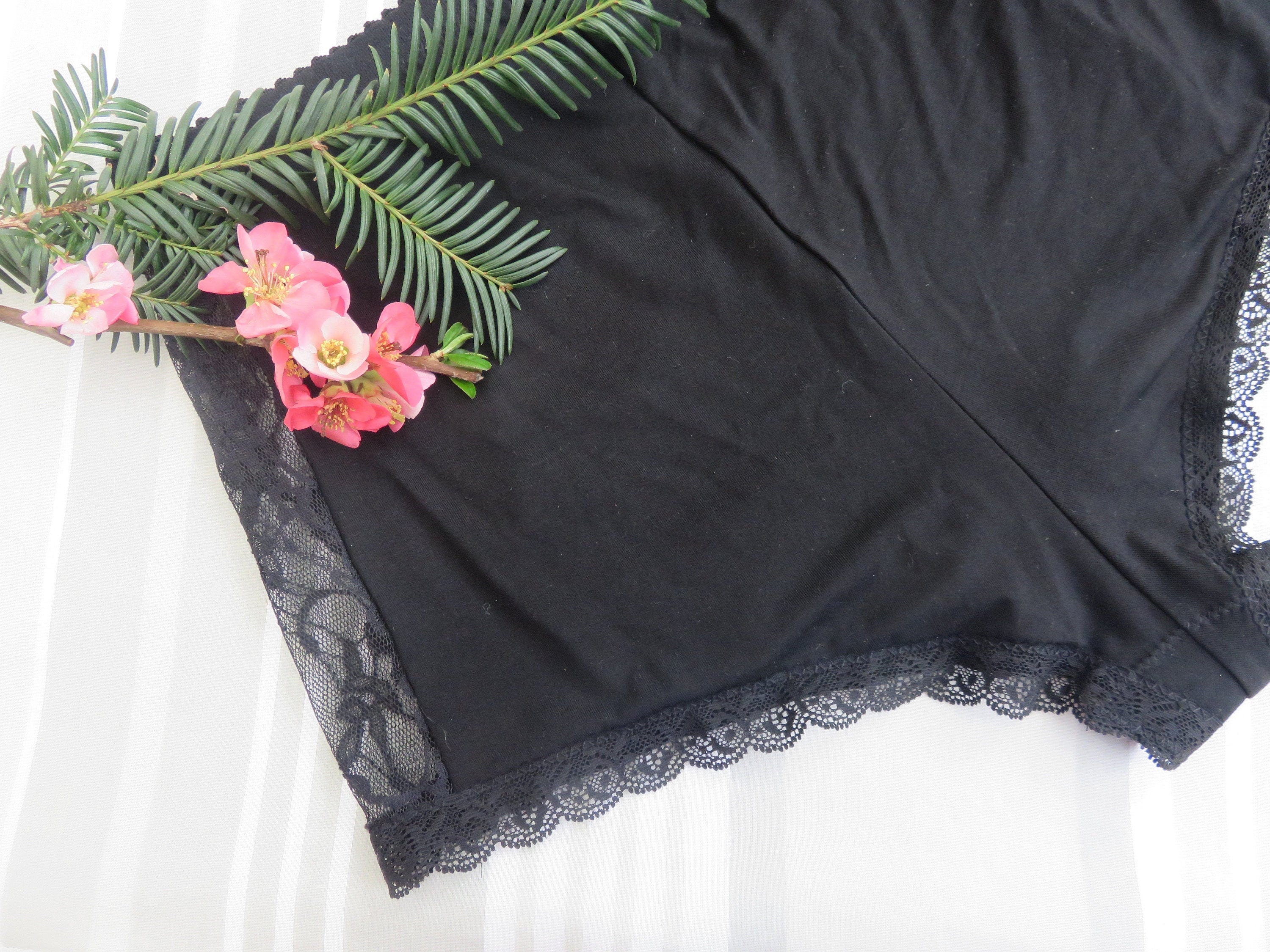 High Waist Shorty Black Viscose Jersey and Black Lace Black Boyshort