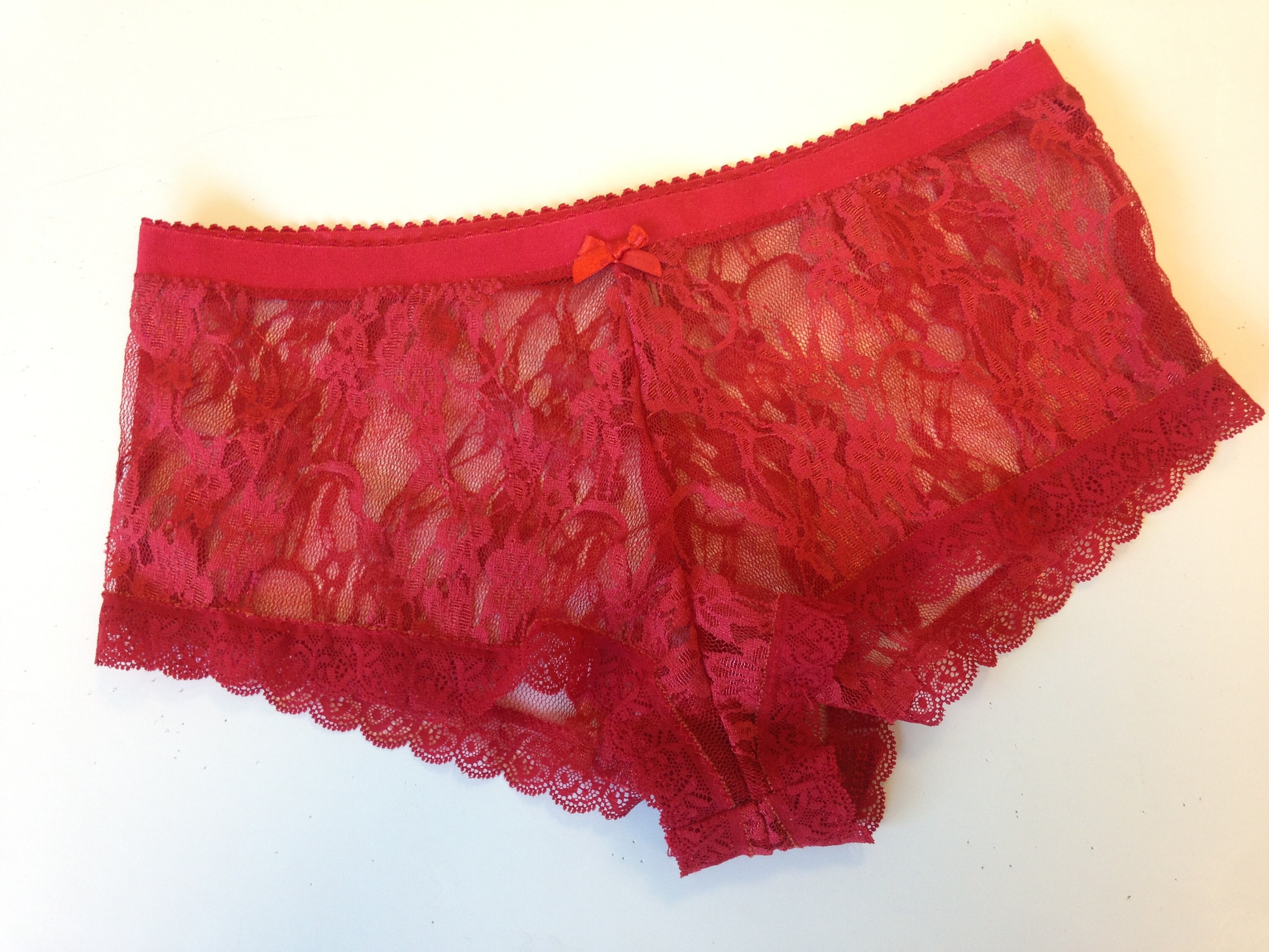 Red lace knickers Red Boyshort Lace Panties Womens Etsy