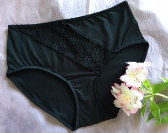Schwarzes Stretch-Jersey-Höschen – schwarzes Höschen – klassisches schwarzes Jersey- und Ton-in-Ton-Spitzen-Höschen – schwarzes klassisches Höschen