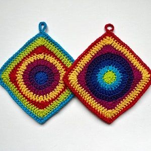 Bollywood Crochet Potholder Set: Rainbow Cotton, Maximalist Decor