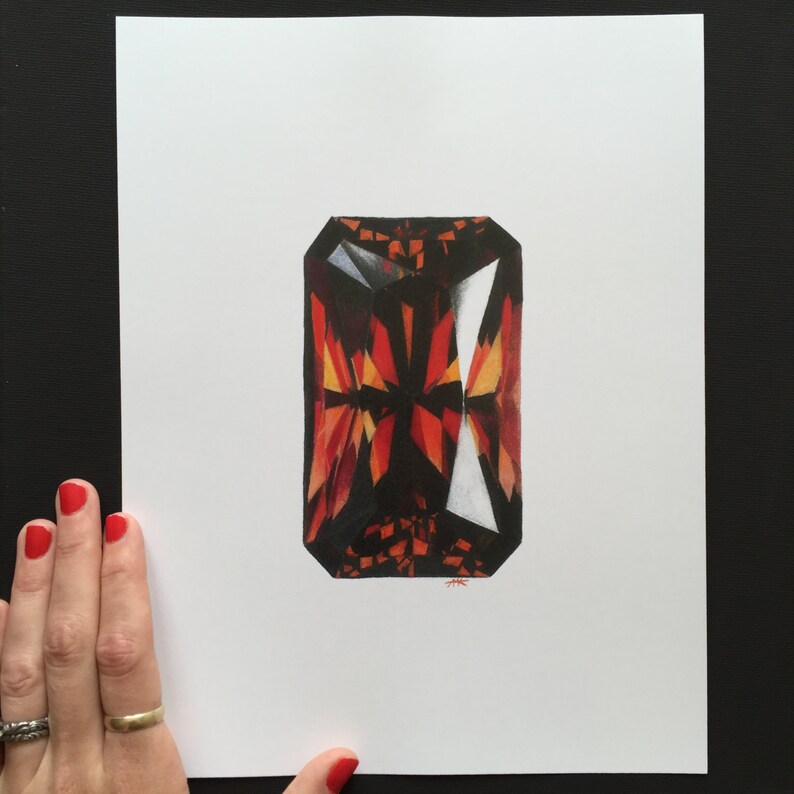 Gemstone Colored Pencil Drawing Art Print Etsy