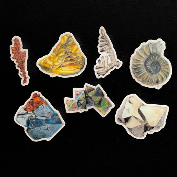 Metallic Stickers Crystal Rock Art | Mineral Specimen Collection | Healing Crystals Gift Set