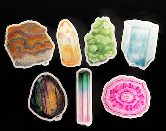 Crystal Sticker Pack March Birthstone Gift | Tourmaline Crystal | Rhodochrosite Stone | Aquamarine for Kids